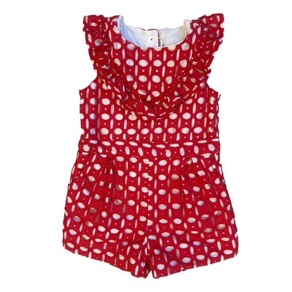 Janie and Jack Size 2T Girls Sleeveless Crochet Red and White Romper Kids - Picture 1 of 7